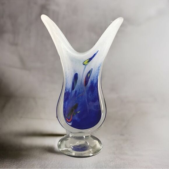 Contemporary Dorohoi Romania Abstract Floral Open Beak Art Glass Vase - Picture 1 of 16